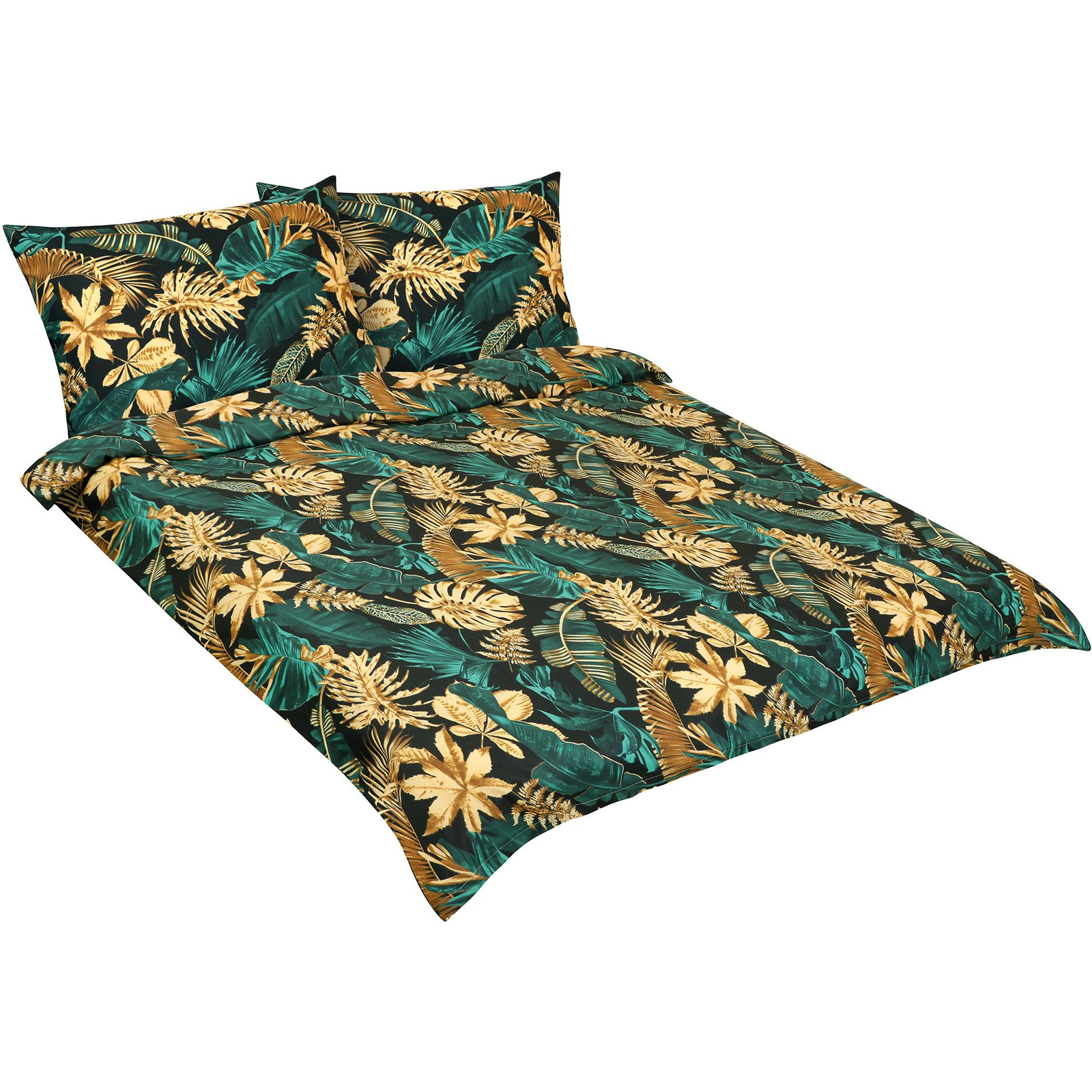 BELLATEX Linen cotton F 90 cm/692 monstera green 1 pcs 180 × 200 cm, 2 pcs 70 × 90 cm (10927)