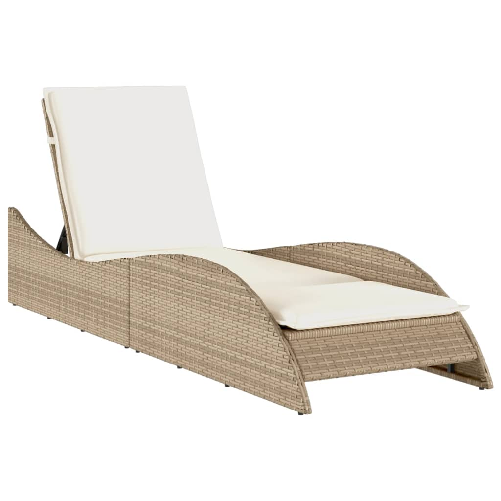 bézs polyrattan napozóágy párnával 60x205x73 cm (368282)
