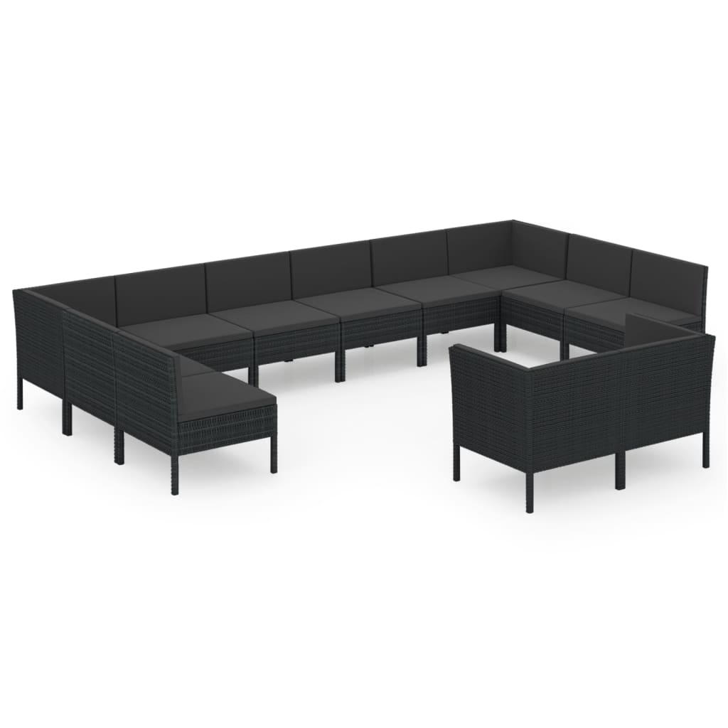 12 részes fekete polyrattan kerti ülőgarnitúra párnákkal (3094625)