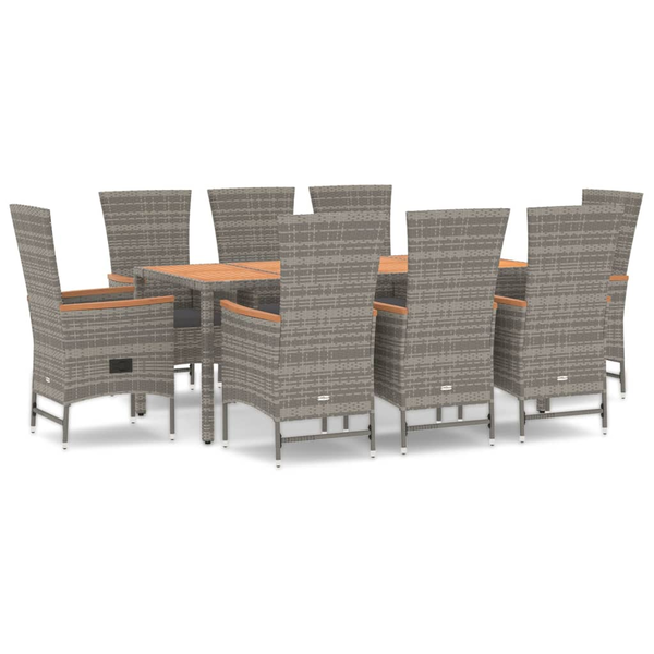 Set mobilier grădină cu perne, 9 piese, gri, poliratan