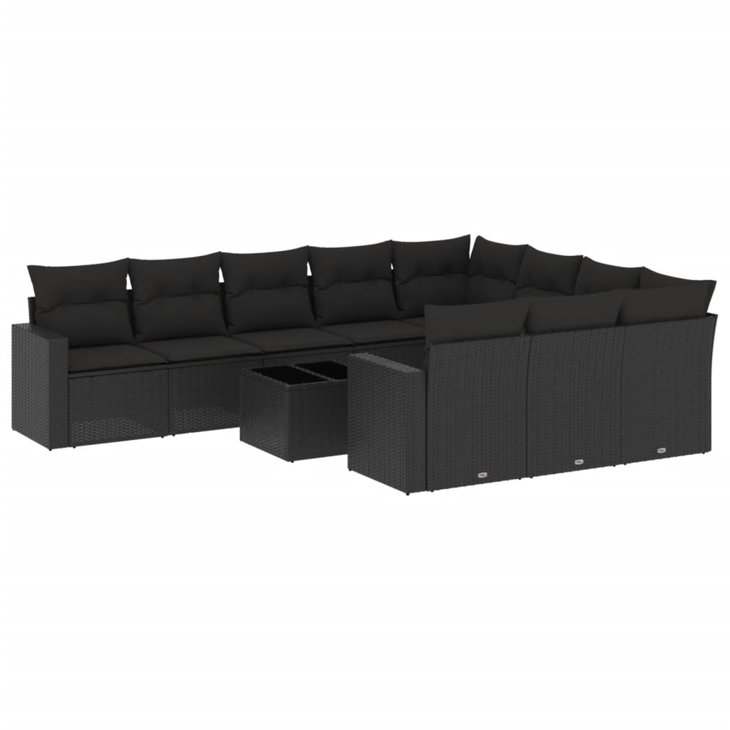 11 részes fekete polyrattan kerti ülőgarnitúra párnákkal (3251832)