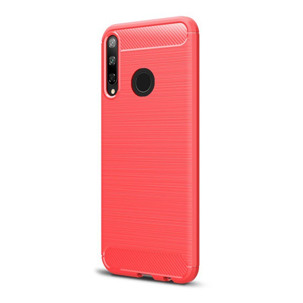 Szilikon telefonvédő (közepesen ütésálló, légpárnás sarok, szálcsiszolt, karbon minta) PIROS [Huawei P40 Lite E / Y7p] (5996457980055)