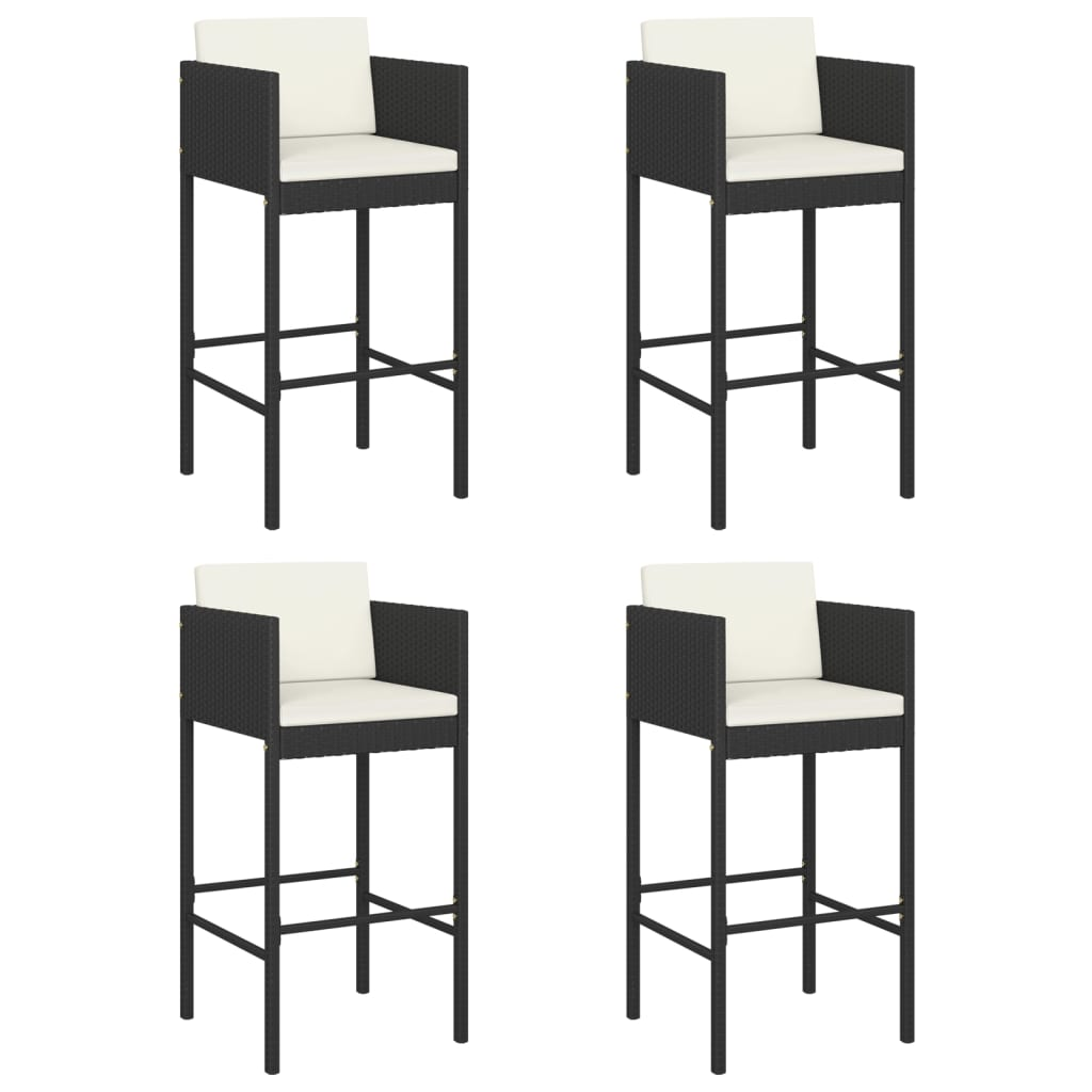 4 db fekete polyrattan bárszék párnával (316660)