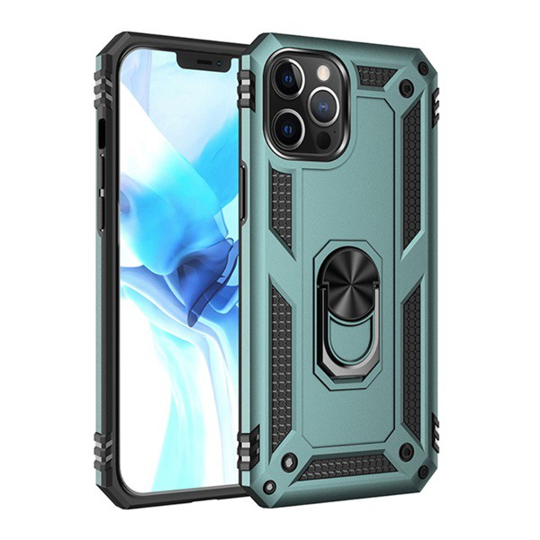 Defender műanyag telefonvédő (közepesen ütésálló, szilikon belső, telefontartó gyűrű, beépített fémlemez) SÖTÉTZÖLD [Apple iPhone 12 Pro Max] (5996591011240)