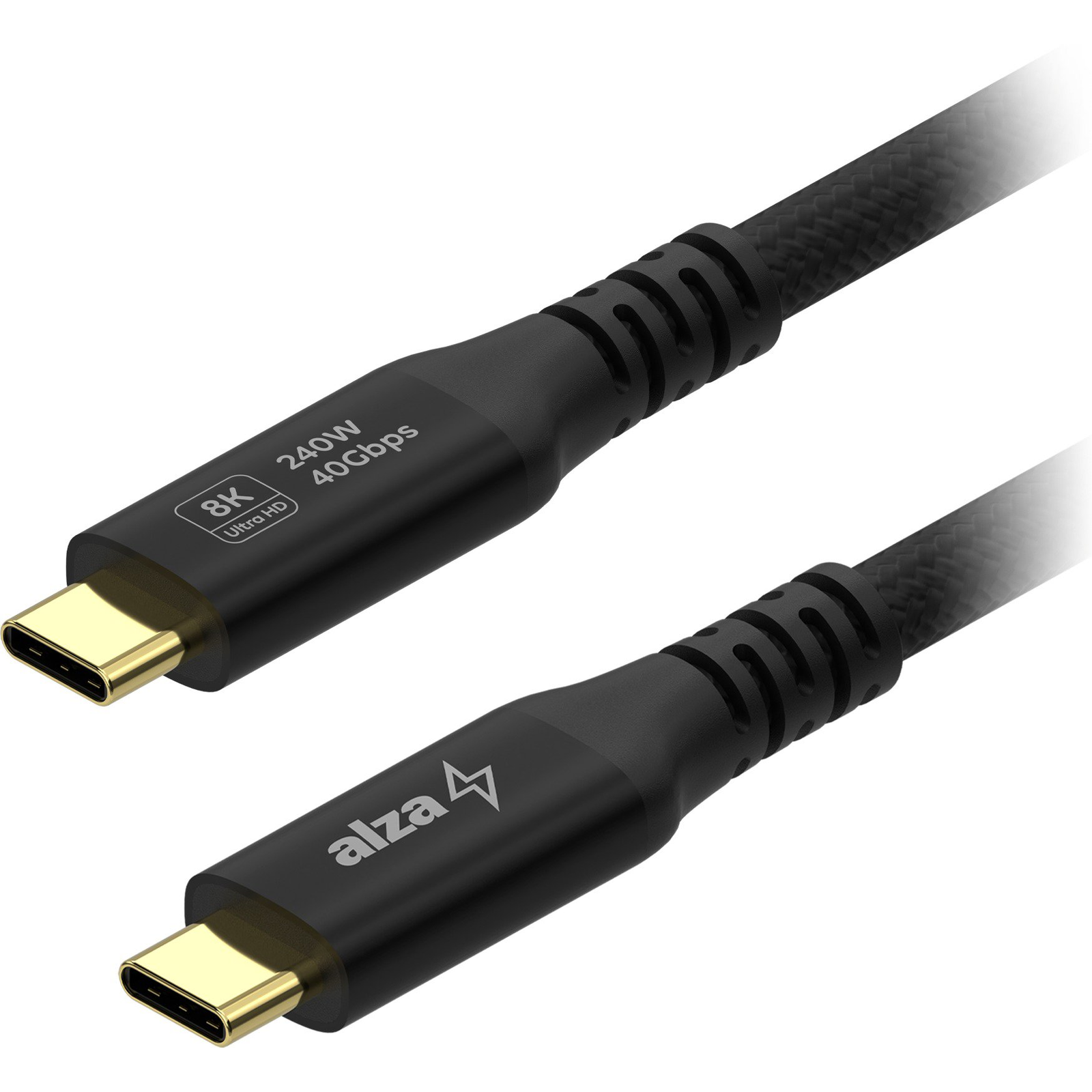 AlzaPower AluCore USB-C to USB-C USB4 Gen 3x2 240 W, 1,8 m, fekete (APW-CBTC4518B)