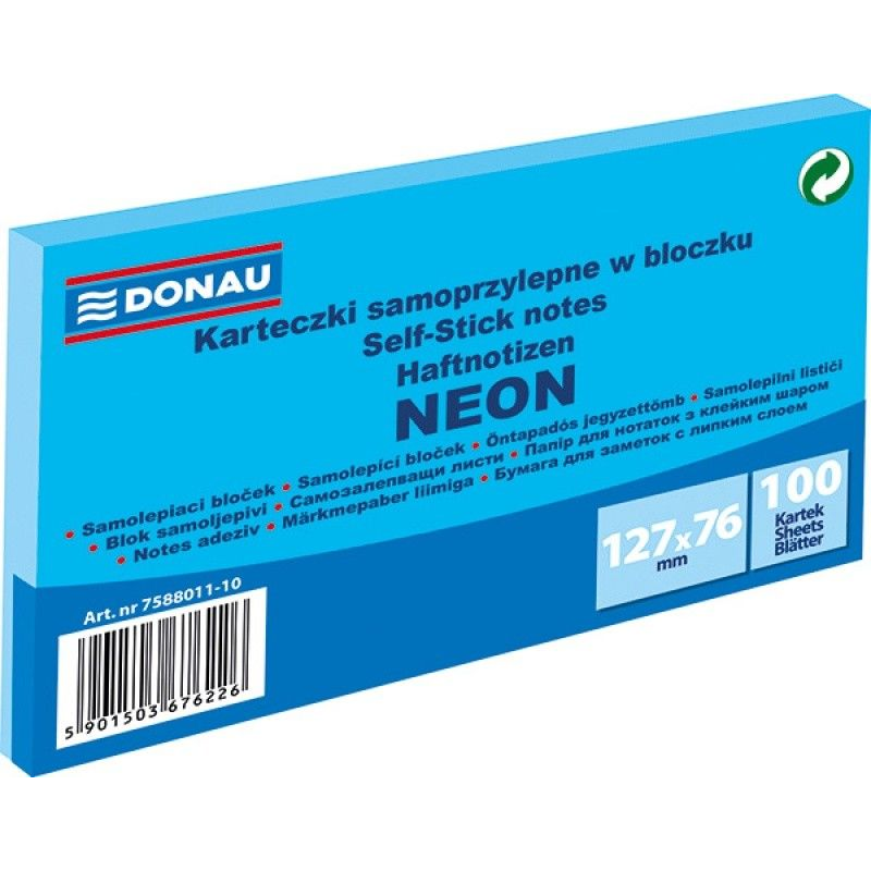 Öntapadó Jegyzettömb Donau 76x127 mm 100 Lap Neon Kék (7588011-10)