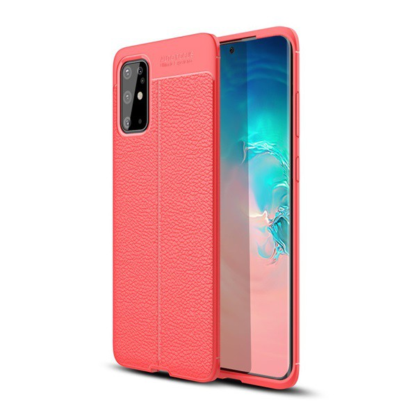 Szilikon telefonvédő (közepesen ütésálló, bőr hatású, varrás minta) PIROS [Samsung Galaxy S20 Plus 5G (SM-G986)] (5996457934874)