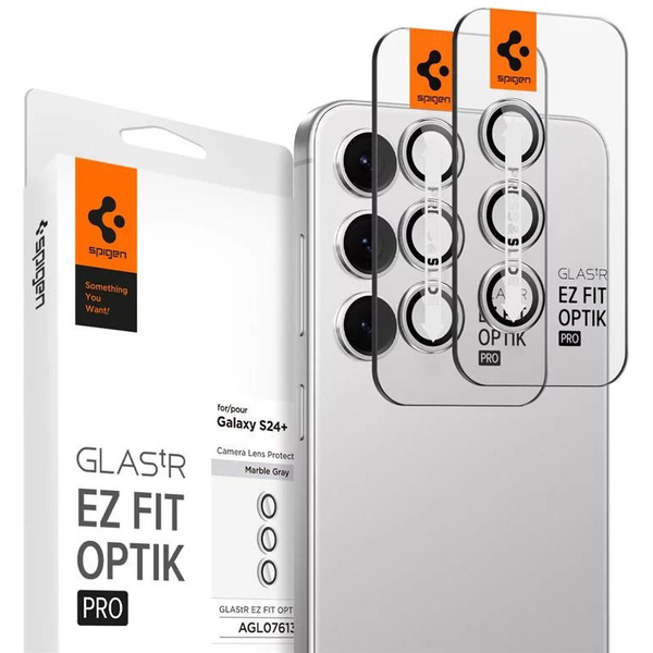 Комплект 2x3 стъклени протектори за камера Spigen Optik EZ FIT, съвместими с Samsung Galaxy S24 Plus Marble Grey