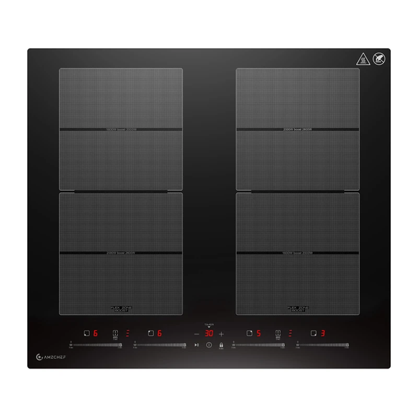 AMZCHEF Indukciós főzőlap 4 zónás 7400W FlexZone érintőképernyős CE-FS-I74S-FFDD10