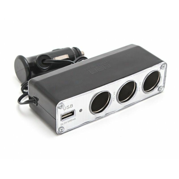 Rozdzielacz do zapalniczki samochodowej 3 gniazda+USB 12V