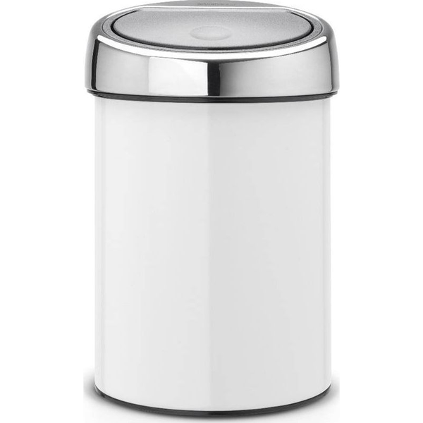 Brabantia Touch Bin fali/álló nyomófedeles hulladékgyűjtő XXS, 3L - A méret, acél fehér test, r.m. acél fényes fedő - 364488