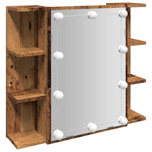 antik fa tükrös szekrény LED-ekkel 70 x 16,5 x 60 cm