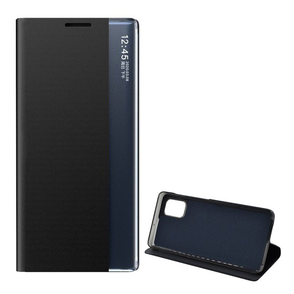 Tok álló, textil hatású (aktív FLIP, oldalra nyíló, asztali tartó funkció, Smart View Cover) FEKETE [Samsung Galaxy M51 (SM-M515F)] (5996591047430)