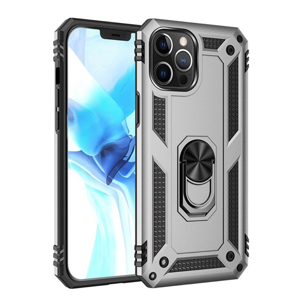 Defender műanyag telefonvédő (közepesen ütésálló, szilikon belső, telefontartó gyűrű, beépített fémlemez) SZÜRKE [Apple iPhone 12 Pro Max] (5996591011288)