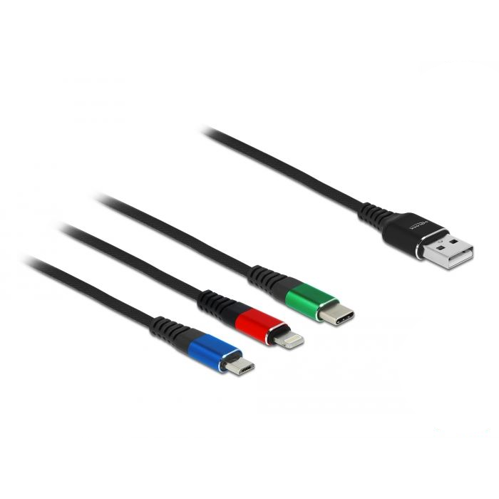 Delock 3 az 1-ben Lightning, Micro USB- és USB Type-C, USB töltő kábel (87277) (DE87277)