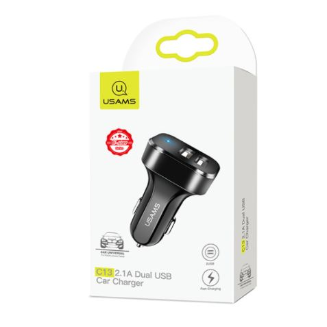 Usams CC87TC01 dupla USB portos szivargyújtó töltő 2,1A (1349802) (CC87TC01)