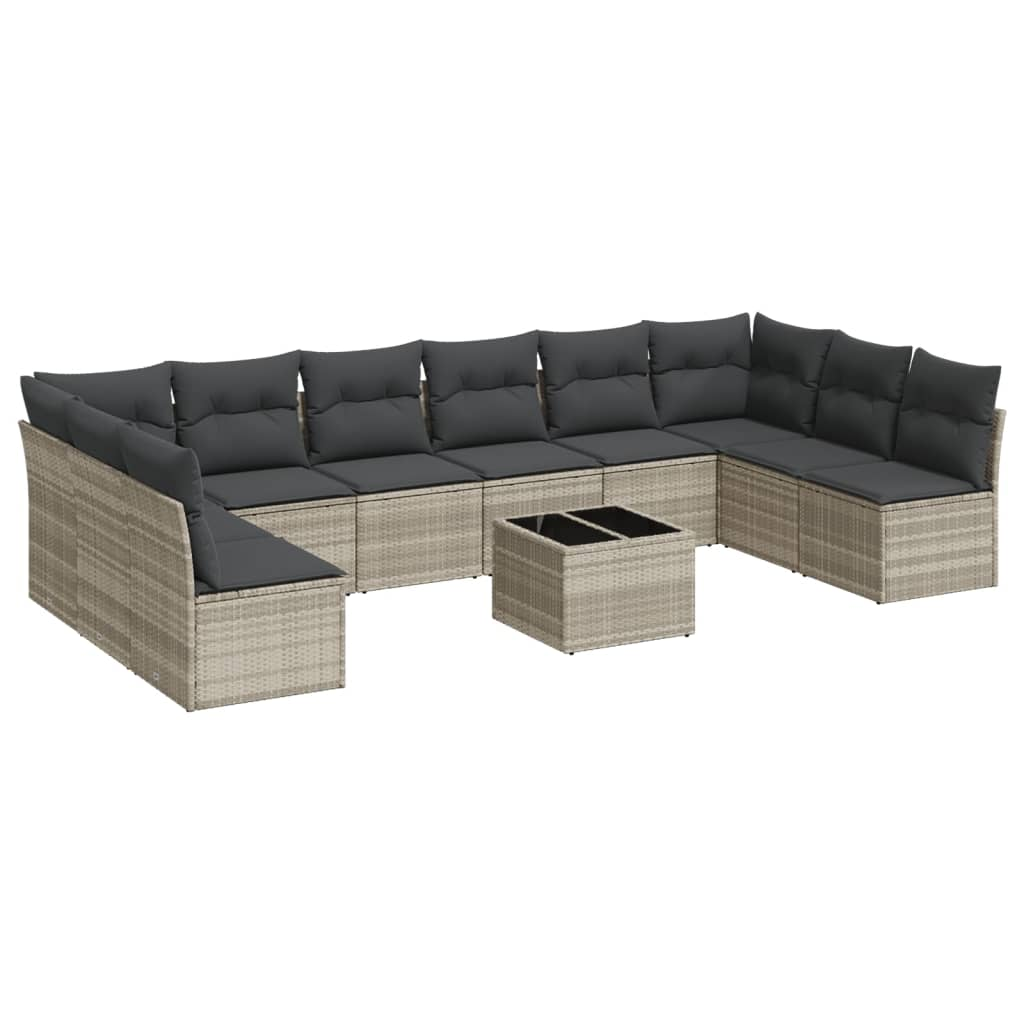 11 részes világosszürke polyrattan kerti ülőgarnitúra párnákkal (3249941)