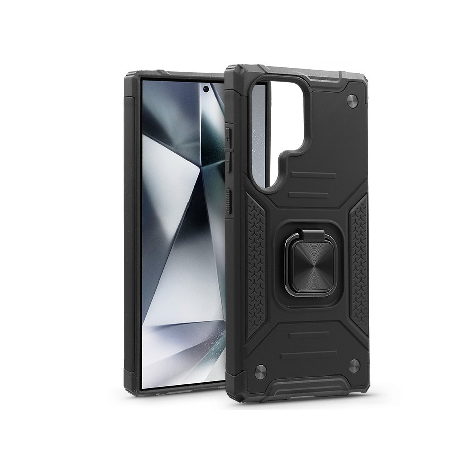 Samsung SM-S928 Galaxy S24 Ultra ütésálló hátlap gyűrűvel és kameravédővel - Nitro Hybrid - fekete (HF234064)