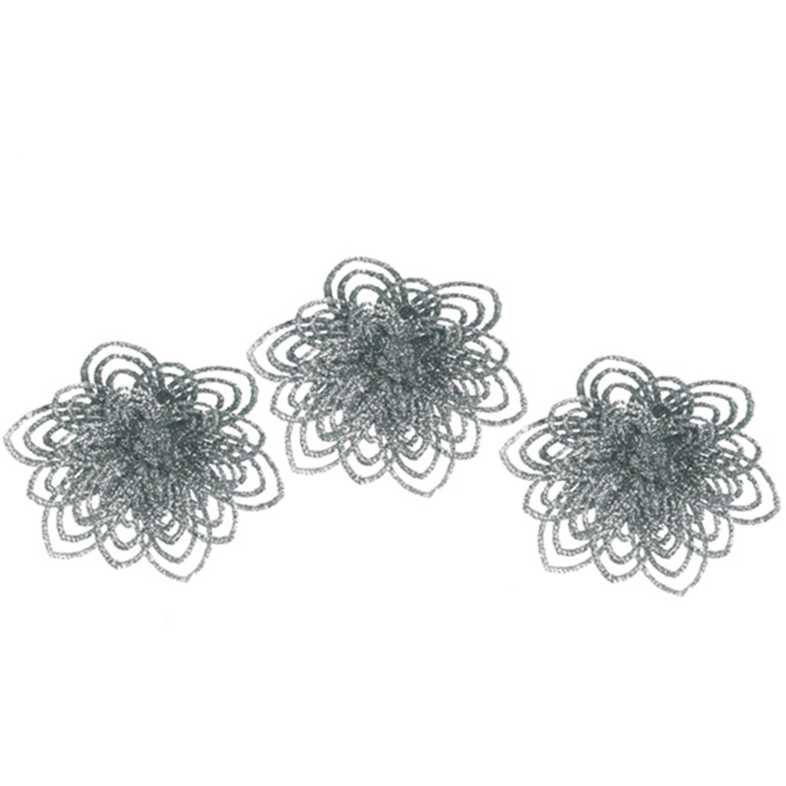 LAALU Díszkészlet, csipeszes virág, ezüst, 12 cm, 3 db (LAU-6255)