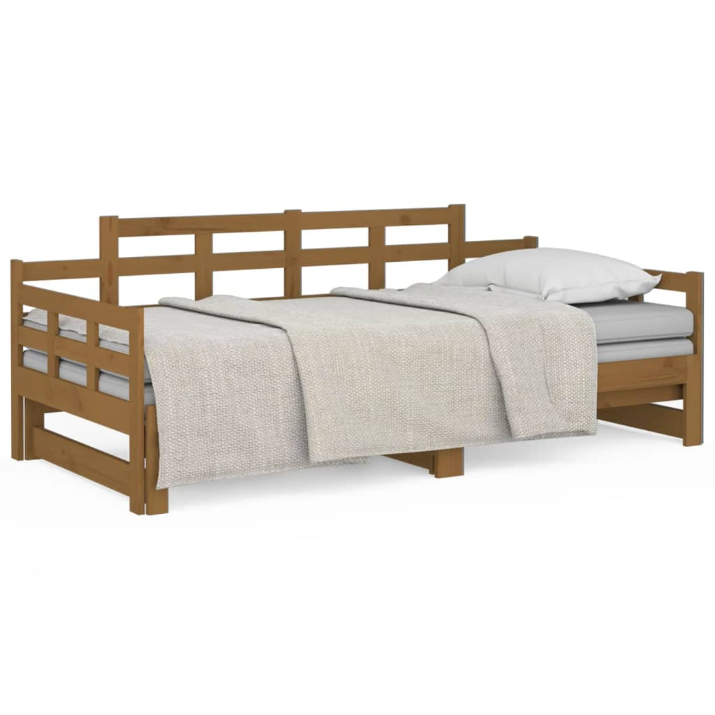 mézbarna tömör fenyőfa kihúzható kanapéágy 2 x (90 x 200) cm (820345)
