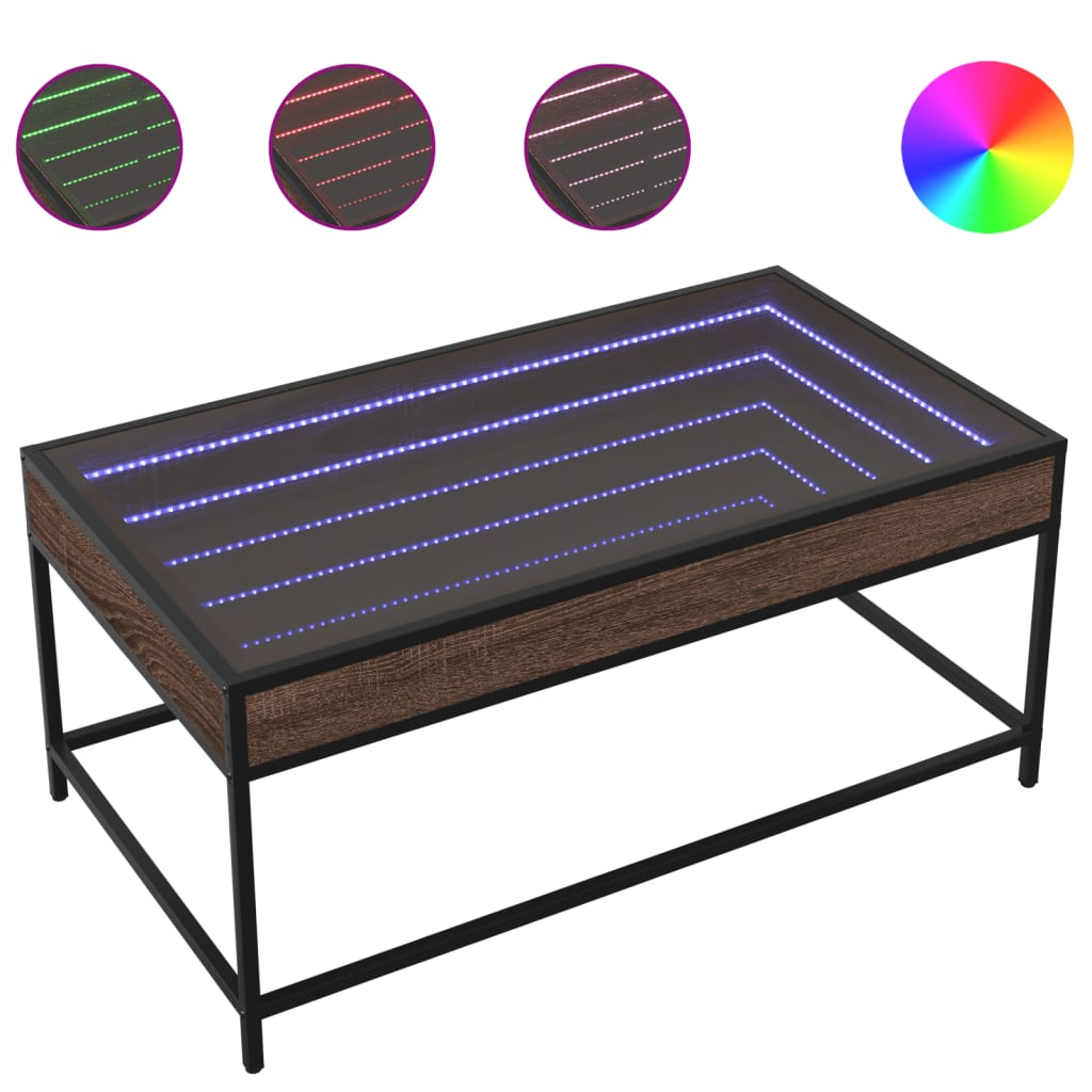 barna tölgy végtelen hatású LED-es dohányzóasztal 90x50x41 cm (847691)