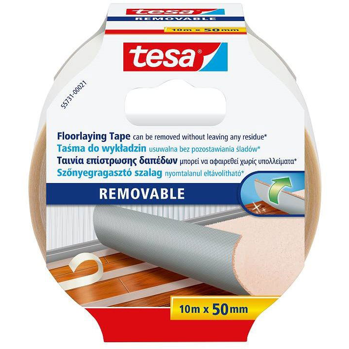 tesa Kétoldalas szőnyegragasztó, eltávolítható, erősített, fehér, 10m×50mm (55731-00021-11)