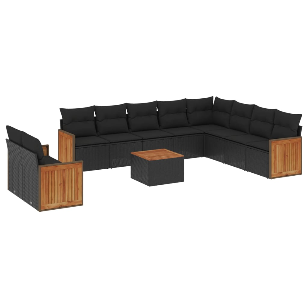 11 részes fekete polyrattan kerti ülőgarnitúra párnákkal (3260200)
