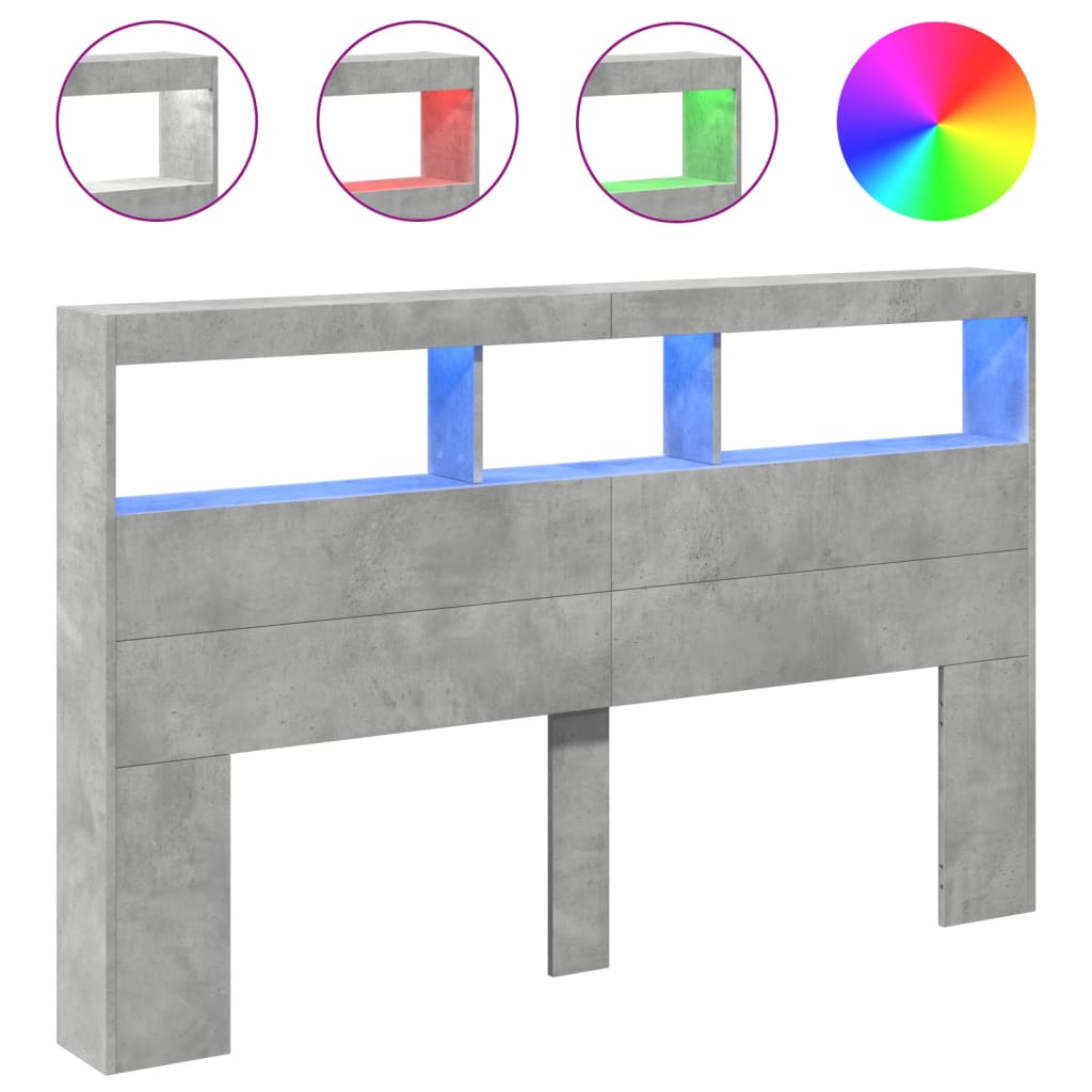 betonszürke áthidalószekrény LED-világítással 160 x 17 x 102 cm (839206)