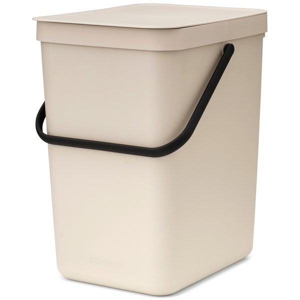 Brabantia Sort & Go konyhai szemetes felnyitható fedéllel, fogantyúval szelektív és komposzt gyűjtéséhez, 25L - J méret, világos bézs - 251764