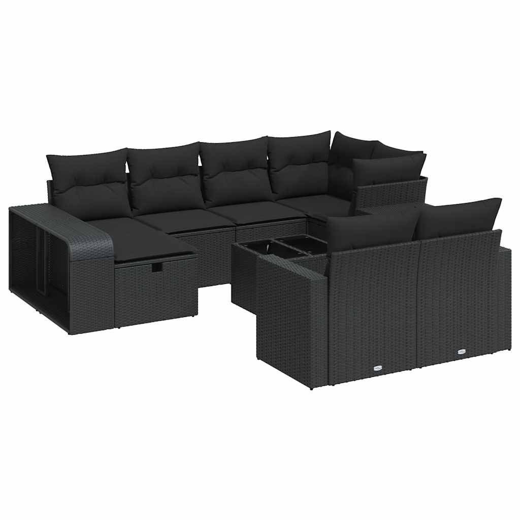 11 részes fekete polyrattan kerti ülőgarnitúra párnákkal (3326069)