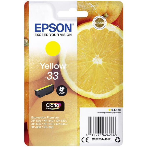 Epson Oranges C13T33444012 blækpatron 1 stk Original Standard udbytte Gul