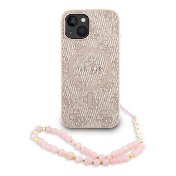 Guess PU Leather 4G Colored Ring MagSafe Zadný Kryt pre iPhone 13 Pink