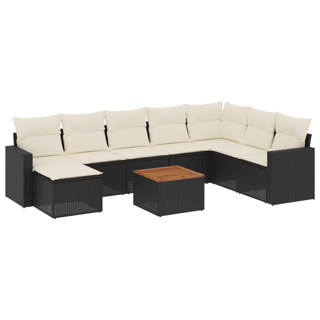 10 részes fekete polyrattan kerti ülőgarnitúra párnákkal (3256588)