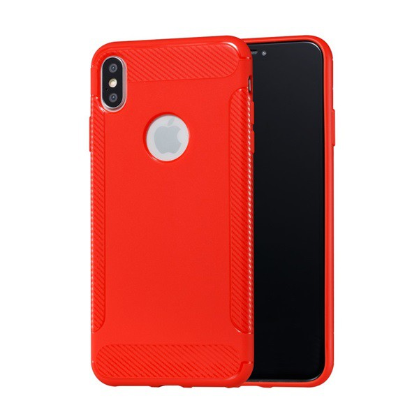 Szilikon telefonvédő (közepesen ütésálló, karbon minta, logo kivágás) PIROS [Apple iPhone XS Max 6.5] (5996457818143)