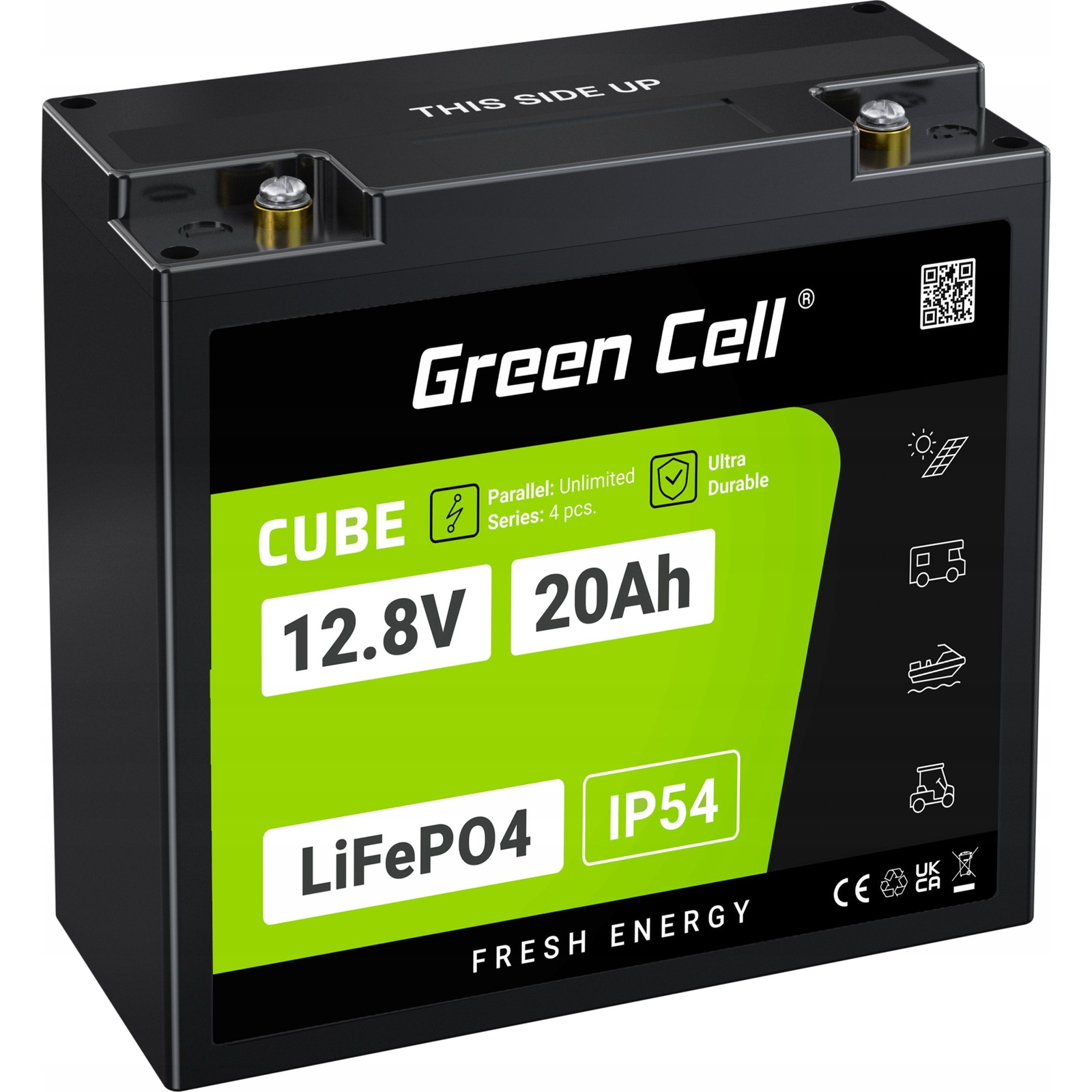Green Cell CUBE LiFePO4 20Ah 12.8V 256Wh lítium-vas-foszfát akkumulátor (LFPGC12V20AH)