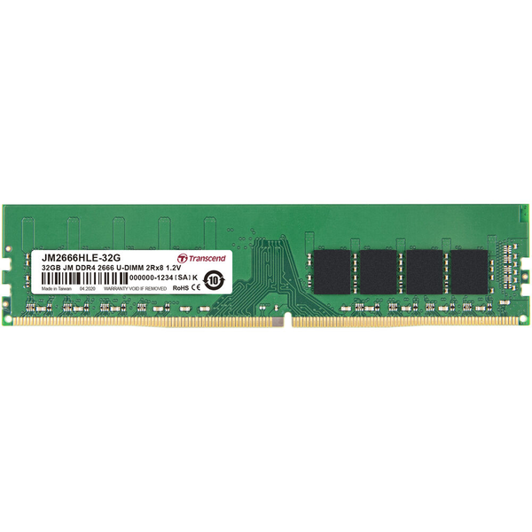 Transcend JM2666HLE-32G JetRam Memory, 32GB, DDR4 2666 Mhz, U-DIMM, 2Rx8, 2Gx8, CL19, 1.2V