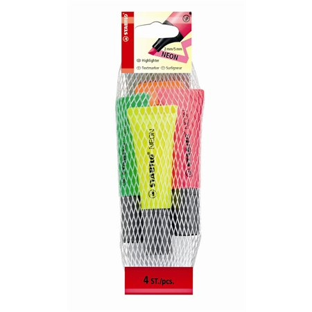 STABILO Neon szövegkiemelő 4 dB Vésőhegyű Zöld, Narancssárga, Rózsaszín, Sárga (72/4-1)