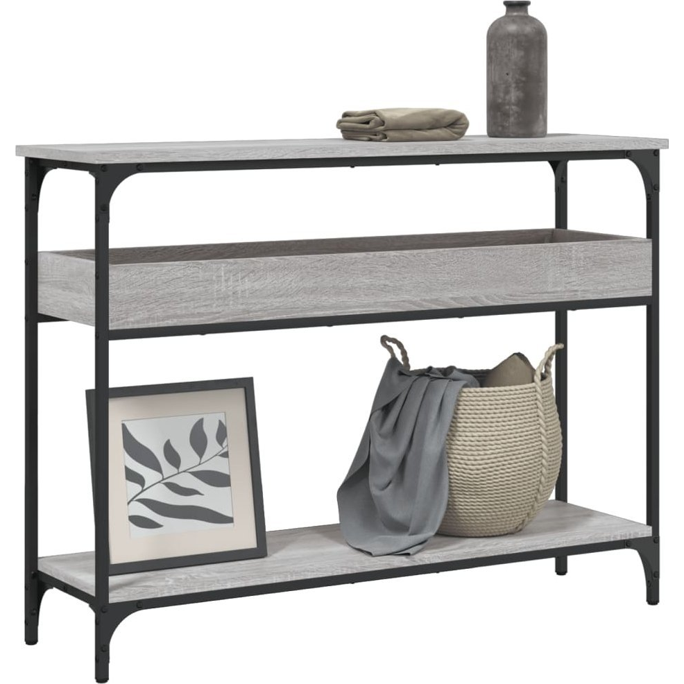 szürke sonoma színű szerelt fa tálalóasztal polccal 100x29x75cm (837720)