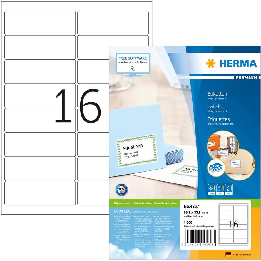 Herma 99,1x33,8 mm Címke tintasugaras és lézer nyomtatóhoz (1600 címke / csomag) (4267)