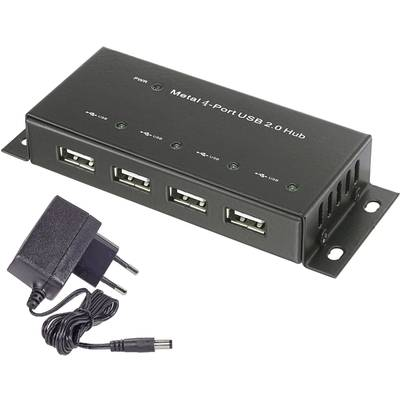 4 portos USB 2.0 hub, fém ház, falra szerelhető, fekete, Renkforce 1610328 (RF-4830984)