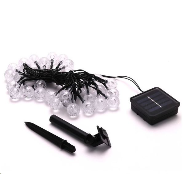 IRIS Buborékgömb alakú 23mm/8 programos/6,5m/IPX3 szabványos/meleg fehér/30db LED-es/napelemes fénydekoráció (225639) (225639)