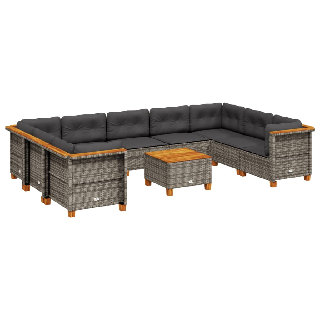 10 részes szürke polyrattan kerti ülőgarnitúra párnákkal (3261984)