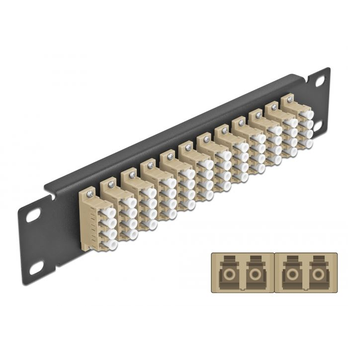 Delock 10 üvegszálas patch panel 12 portos LC Quad 1U bézs fekete (66778) (DE66778)