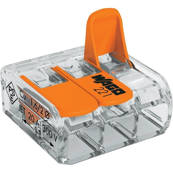 WAGO 221-613 30db/csomag 41A/450V leágazás 3x 0,5-6mm2 átlátszó vezetékösszekötő (221-613)