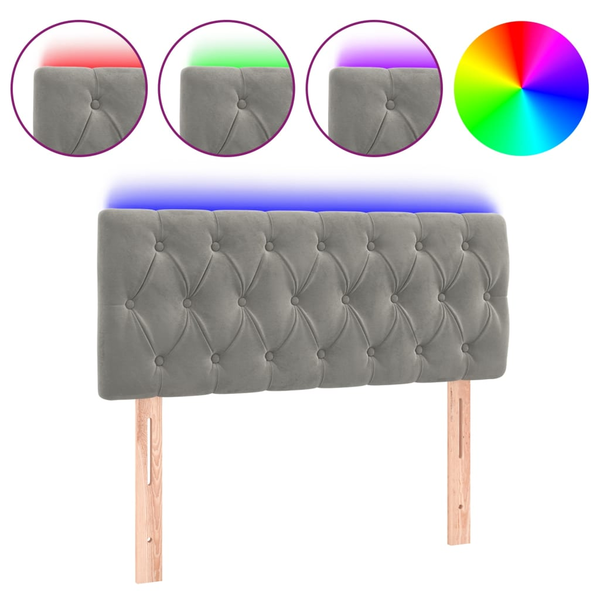 világosszürke bársony LED-es fejtámla 90 x 7 x 78/88 cm