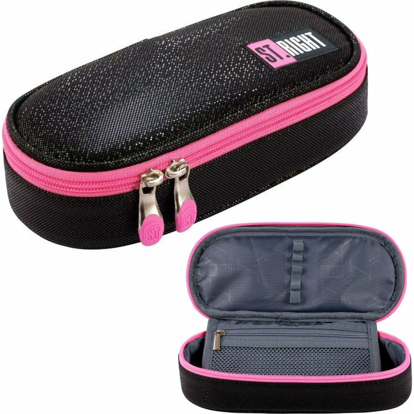 Majewski St. Right Ovális Tolltartó - Black Glitter (5903235665387)