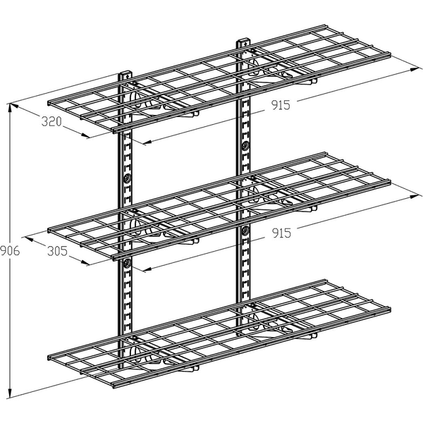 Ergosolid PG33B - Półka garażowa wisząca metalowa Solidna do 135 kg - Potrójna 915x305mm