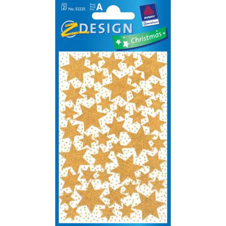 Ablakmatrica, 2 ív, 76x120 mm, AVERY ZWECKFORM, "Z-Desing No.52225", arany csillagok (183149)
