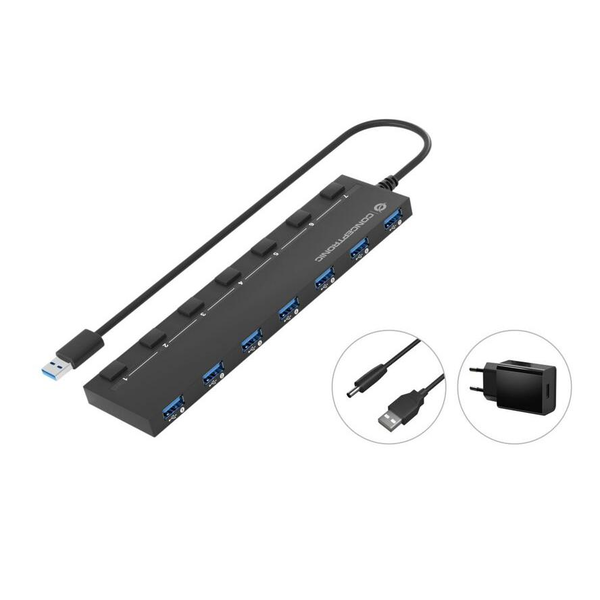 Conceptronic HUBBIES19BP hálózati csatlakozó USB 3.2 Gen 1 (3.1 Gen 1) Type-A 5000 Mbit/s Fekete