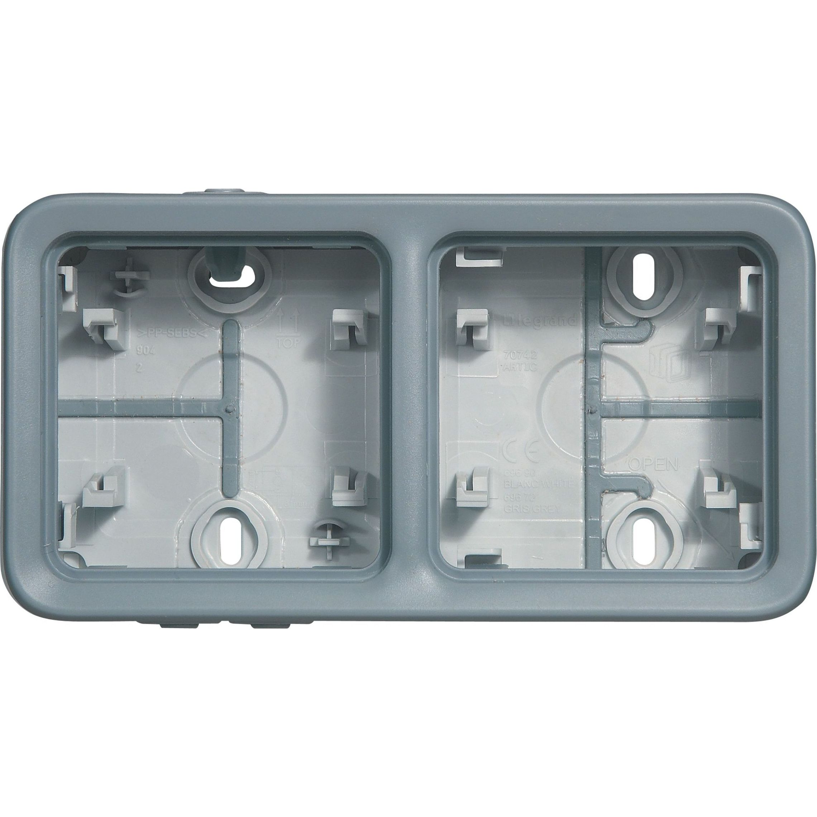 Legrand 069672 Plexo 55 2-es vízszintes membrános szürke falonkívüli doboz (069672)